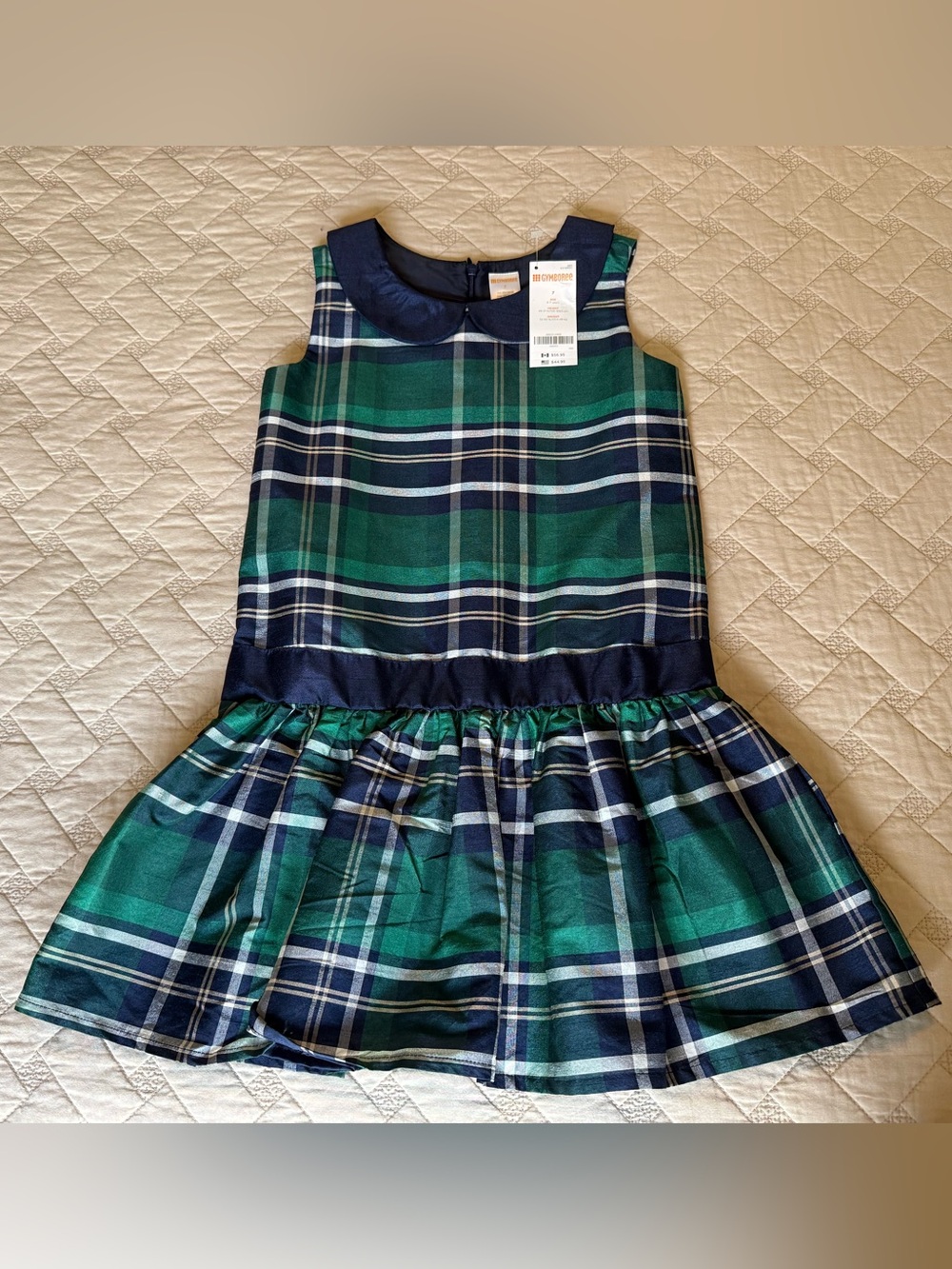 Gymboree Green and Navy Plaid Sleeveless Dress with Peter Pan Collar